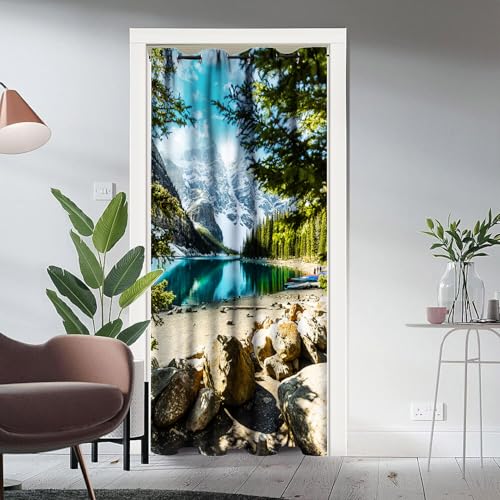 Yoakiet Nature Landscape Door Curtain, Alpine Nature River Rainforest Waterfall