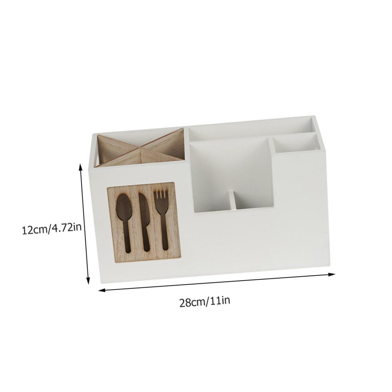 Healifty Porta Utensilios y Organizador De Cubiertos De Madera 28x12x15 Cm, Sin Tapa, Estante Múltiples Compartimentos Para Cocina y Hogar, Diseño Compacto Para Uso Diario