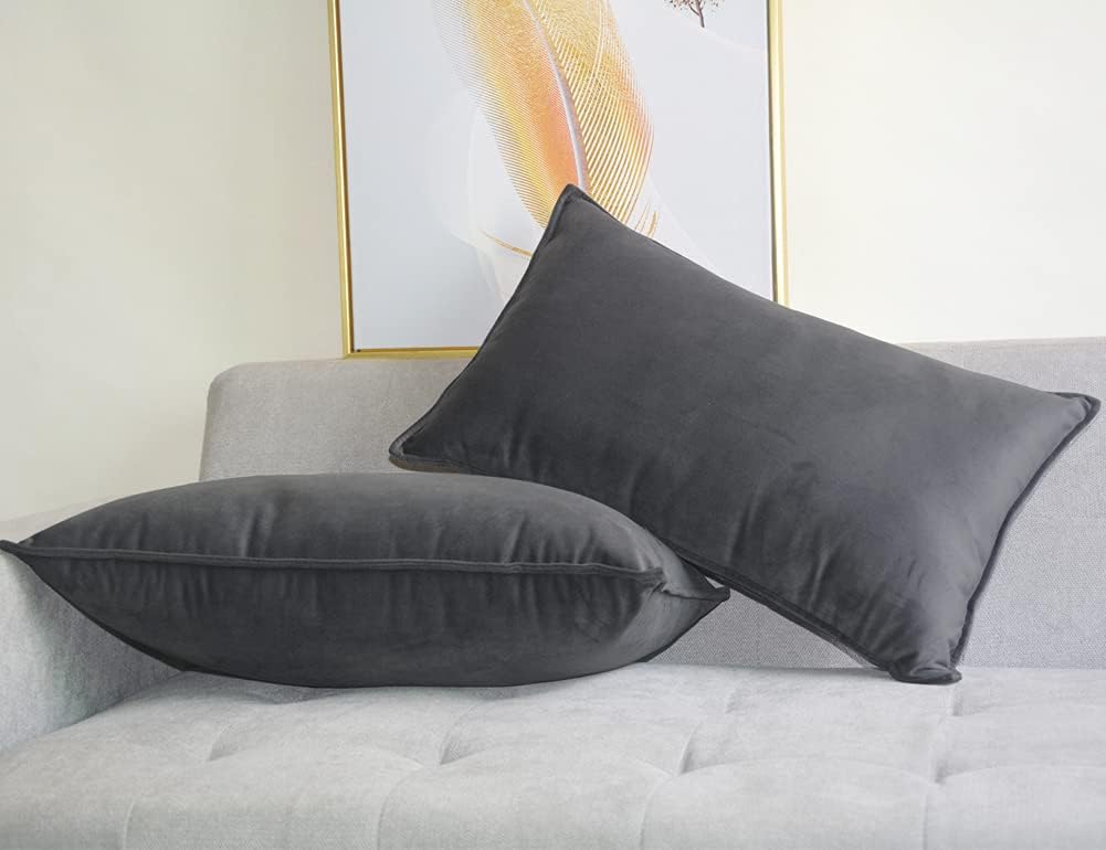 Lutanky Dimgray Velvet Cushion Covers 30 x 50 cm Decorative Rectangle Throw Pillow Cover (Pack of 2) Soft Oblong Piped Pillowcases for Sofa Bedroom with Invisible Zipper 12x20 Inch - Image 3