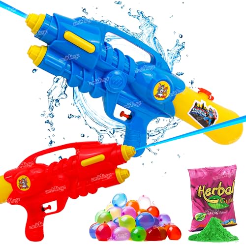 Image of Zest 4 Toyz Holi Pichkari High Pressure Water Gun Toy Long Water Gun Holi Combo of 1 Pkt Holi Color & 100 Water Balloons for Kids Boys and Girls (Assorted Colours)