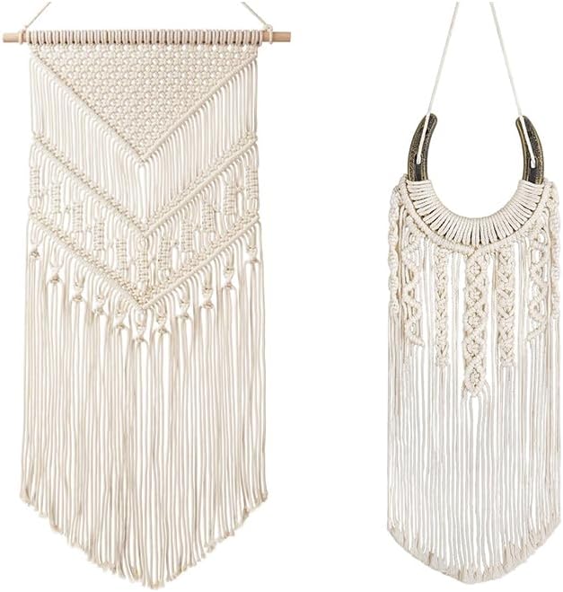 Mkono Macrame Wall Hanging and Equestrian Wall Hanging Decor for Bedroom, Living Room, Nursery, Dorm, Teen Girl Gifts, Set of 2