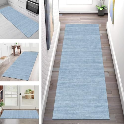 Tapis de couloir abstrait bleu antidérapant 120 x 450 cm tapis d'intérieur long au mètre