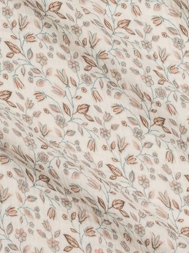 Image of Colored Organics Baby Organic Cotton Swaddle - Infant Receiving Blanket - Yuma Floral /Teal + Taupe Muslin
