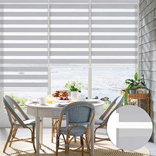 Image of Changshade Custom Size Zebra Blinds Cordless Indoor Window Shades Privacy Dual Layer for Living Room, Bedroom, Bathroom, Kitchen, Nursery, Inside Outside Mount Easy Install, Light Filtering, Grey