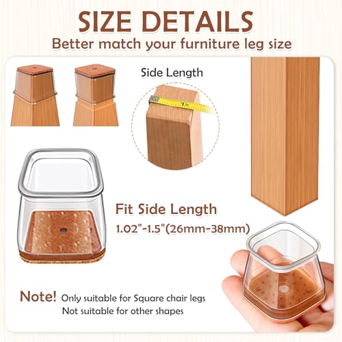 Image of 16 Pcs Silicone Chair Leg Protectors with Felt Bottom, Non-Slip Floor Protectors for Square Legs (1.02-1.5 Inch), Furniture Pads for Hardwood Floors, Dining Chairs, Bar Stools, Office Chairs
