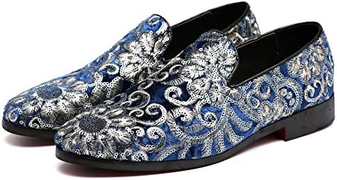 Santimon Mens Loafers Velvet Sequins Embroidered Smoking Slippers Dress Shoes Wedding Moccasins Slip-on Flats Blue 11 D(M) US | Image 3
