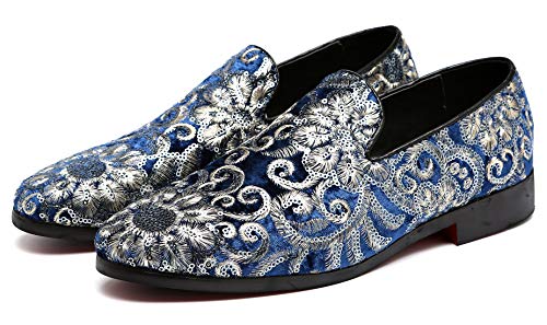 Santimon Mens Loafers Velvet Sequins Embroidered Smoking Slippers Dress Shoes Wedding Moccasins Slip-on Flats4