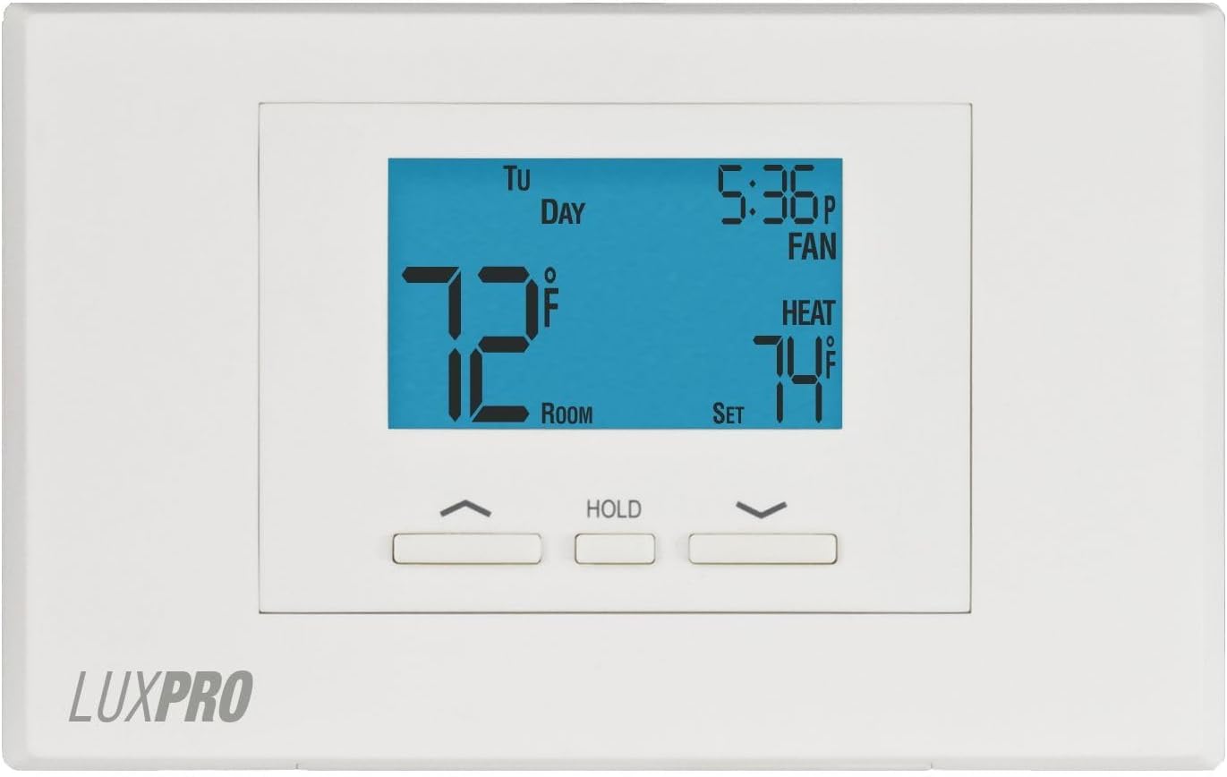 Lux Pro P521U Programmable 5-2 Day Thermostat for Home Use; 2 Heat, 1 Cool