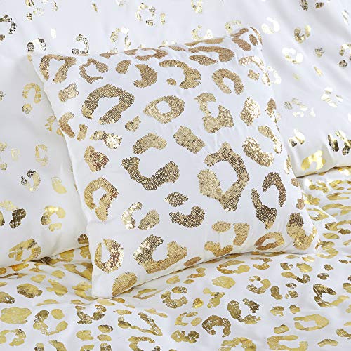 Intelligent Design Lillie Comforter Trendy Modern Animal Leopard Metallic Print All Season Bedding Set, Matching Shams, Decorative Pillow, Full/Queen, Ivory/Gold 5 Piece #TOP3