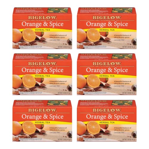 Bigelow Tea Orange & Spice Herbal Tea, Caffeine Free Tea with Orange and Herbs, 20 Count Box (Pack of 6), 120 Total Tea Bags