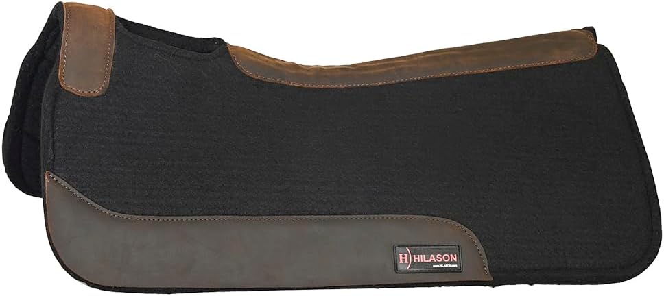 HILASON Western Wool Felt Horse Saddle Pad W/Distressed Wear Leather | for Horses