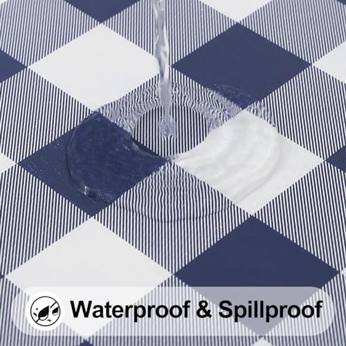 Smiry Rectangle Picnic Table Cloth, Elastic Waterproof Fitted Vinyl Tablecloths, Flannel Backed Buffalo Plaid Table Covers for Dining, Camping, Outdoor (White and Navy, 30" x 72") by Smiry - Image 3