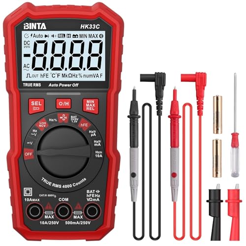 BINTA Multimètre Numérique Automatique 4000 Comptes, Testeur Électrique AC/DC, Voltmètre Ampèremètre Ohmmètre avec NCV Live, Capacité, Fréquence, Rapport...