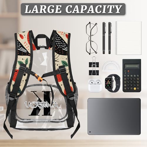 Personalized Large Clear Backpack Stadium Approved Heavy Duty PVC Plastic Custom Apples and Birds Transparent Backpacks See Through Bag with Name, Farmhouse3