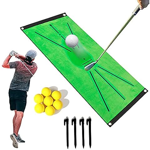 Laugwey Golf Swing Mat,Golf Training Pad Golf Hitting Contact Track Detection Mat Golf Training Tools with 7 Foam Balls and 4 Ground Nails for Home Office Backyard,Garden,Courtyard Cover