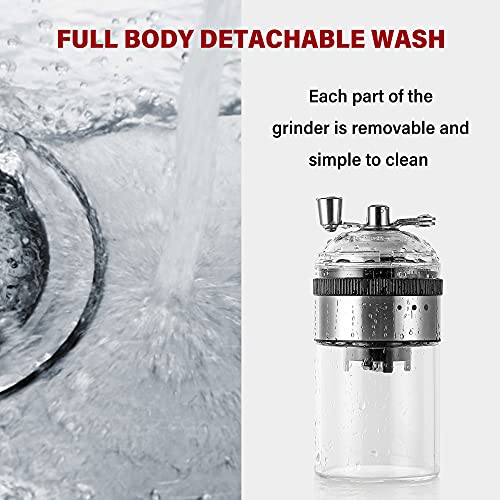 Moongiantgo Kaffeemühle Manuell Kompakt und mühelos, Edelstahl & Glas, 5 Präzisen Stufen Einstellbar Keramischer… – Bild 7