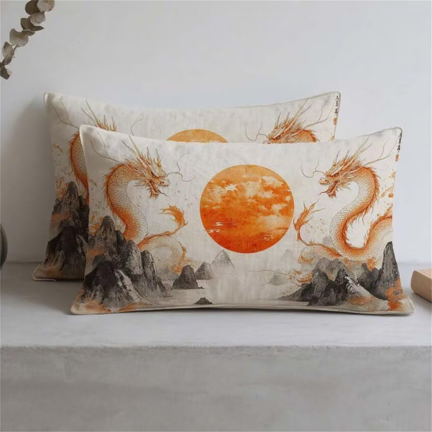 Housse de coussin orange exté​rieur imperméable 70x90cm dragon