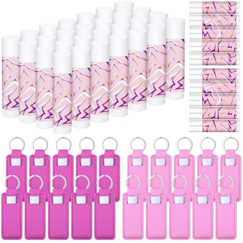 Sacubee 48 Pcs K Pop Themed Lip Balms Party Favors Bulk Neon Purple Girl Power Design Lipstick with Holder Keychains K Pop Theme Party Favor Goodie Perfect for Birthday Parties and Friend Gatherings