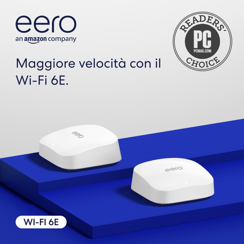 Router wi-fi mesh Amazon eero Pro 6E | Ethernet 2,5 Gbps | Fino a 380 m² | Connessione di oltre 100 dispositivi | Ideale per streaming, lavoro e gaming | Confezione da 2 | Modello 2022