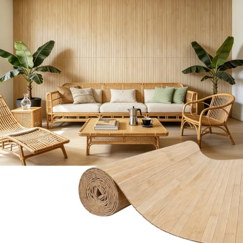 Natural Bamboo Wall Panel for Interior Wall Decor, Pole Wrap Wainscoting Paneling, Eco-Friendly Formaldehyde-Free Interior Decor for Living Room,Kitchen Island, Ceiling,Office, 16" H x 96" L, Raw Wood