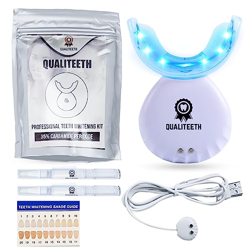 QUALITEETH Teeth Whitening Kit for White Teeth | Tooth Whitening Kit with LED Light | 2 Teeth Whitening Pens, LED Mouthpiece | 35% Carbamide Peroxide Whitening Gel | Professional Oral Product