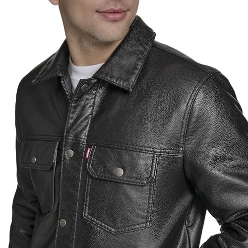 Levi's Men's Faux Leather Trucker Jacket with Quilted Lining, Black, X-Large by Levi's - Image 2