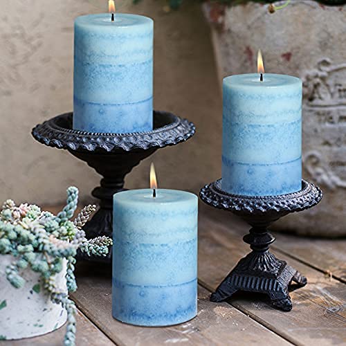 Pillar Candles Ocean Scented, Immeiscent Aromatherapy Candles, 50+ Hours Burn Long Lasting, Blue Mottled Layered Candles For Home Scented, Spa, Restaurant, Set Of 3(Dia:3Xh:4”) #TOP2