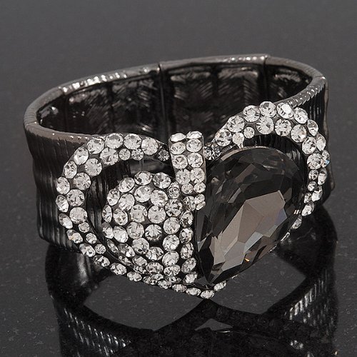 Bracelet extensible cœur en cristal gris Avalaya de qualité remarquable - 7