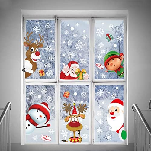 Christmas Window Stickers 9 Sheets Xmas Window Decorations, Double Sides Xmas Window Stickers Christmas Window Decals Reusable PVC Static Stickers for Home Shop Window Christmas Decorations