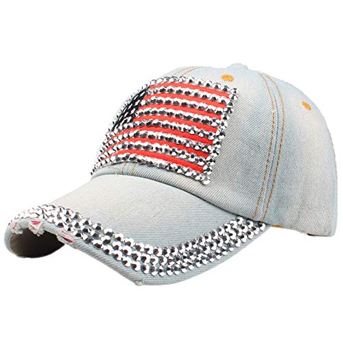 Image of USA Flag Bling Baseball Cap Cowboy Hip-Hop Baseball Cap Adjustable Size