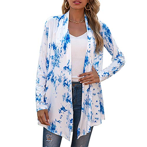 Adaskala Casaco feminino solto aberto na frente tie dye manga comprida tops casuais