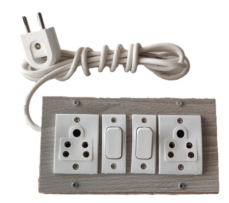 Wooden Extension Board with 2 Switches and 2 sockets, White, Wood Finish Plate, with 2.5m Wire-picture-31