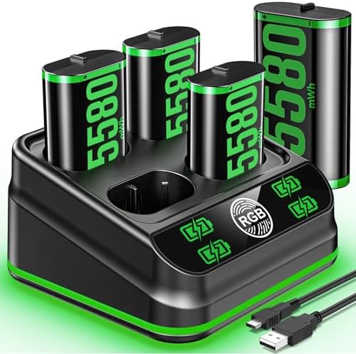 Kytok 4-Pack 5580mWh Rechargeable Battery for Xbox One/Series X|S Controllers, Charger Station with USB-C Cable