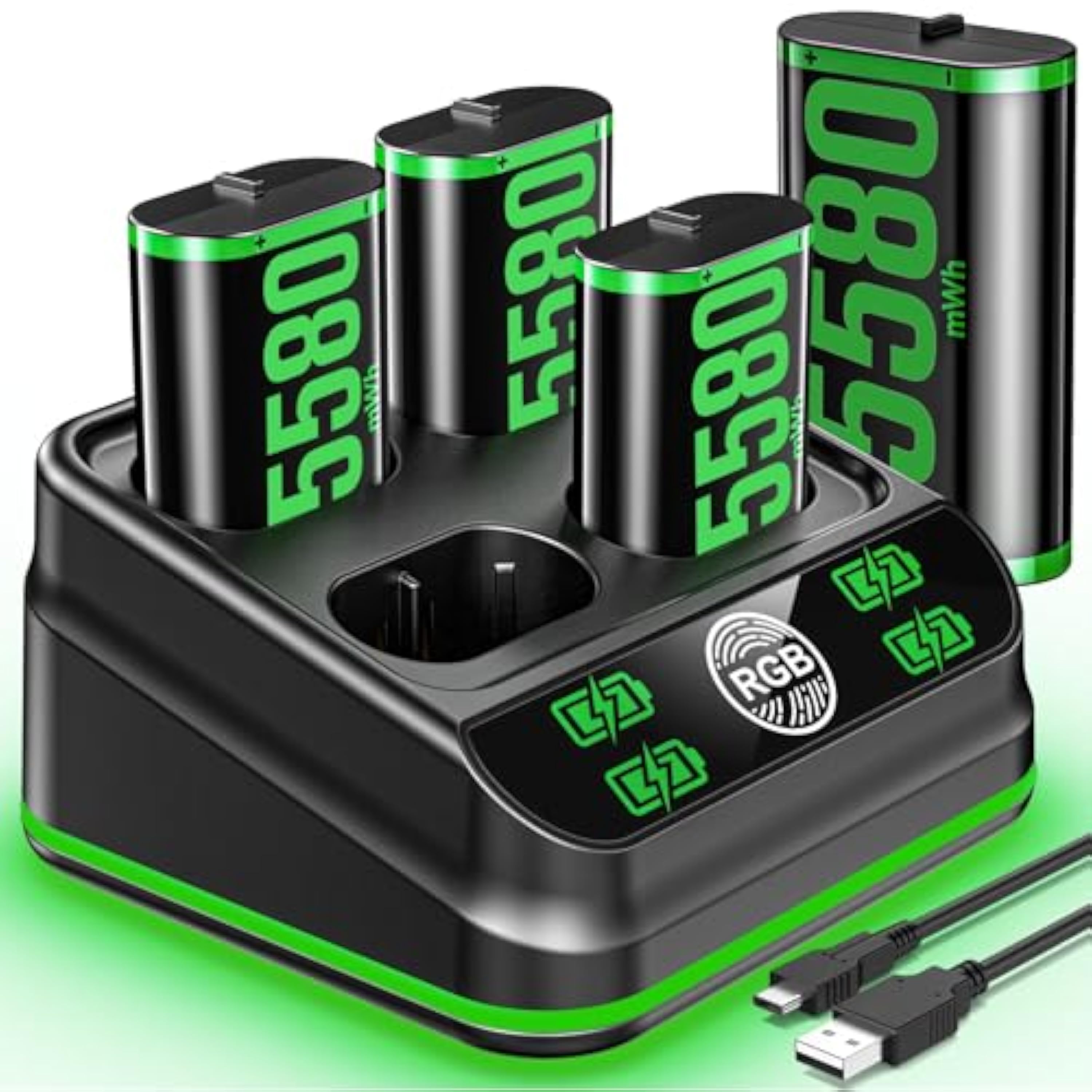 4X 5580mAh Cargador de Batería Mando Xbox, Estación Carga Batería Xbox, Compatible con Xbox One/Xbox Series X|S, 2,5H de rápido Cargador de Baterias Xbox, Accesorios Xbox