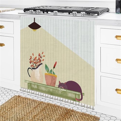 Odot Tende per Mobili da Cucina, Tenda Corta con Nappa