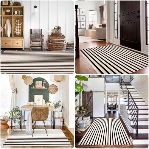 Black and White Striped Rugs, 3'x5' Area Rug Washable Indoor Outdoor Rug Front Porch Doormat Cotton Hand-Woven Farmhouse Layered Double Door Mats for Front Porch, Patio, Entryway, Laundry Room by Fallovea - Image 7