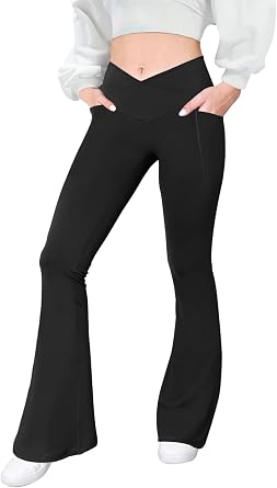 COPYLEAF Womens Flare Leggings with Pockets Seamless Crossover Yoga Pants