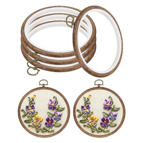 Image of PATIKIL 4inch Embroidery Hoop, 4pcs Cross Stitch Hoop Rubber Imitated Wood Circle Frame Ring for Embroidery Art Craft Sewing Ornaments Hanging Decoration