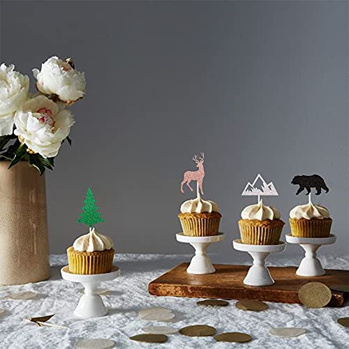 24 Pcs Woodland Creatures Theme Cupcake Toppers Tree Mountain Deer Bear Cupcake Picks Safari Jungle Animals Theme Baby Shower Birthday Party Cake Decorations Supplies #TOP6