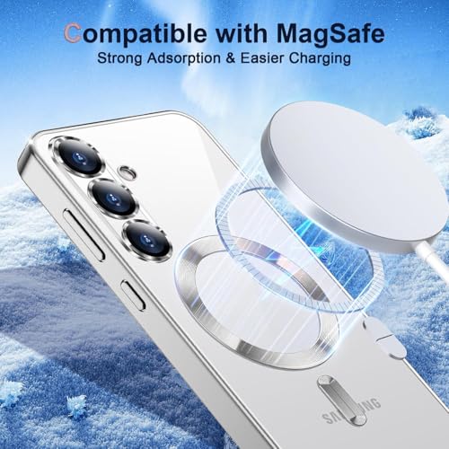 Image of VONZEE Clear Logo Electroplating Transparent Back Case for Samsung Galaxy A56 5G, Magnetic Plating Electroplate TPU Cover, Individual Camera Protection for Each Lens- Grey