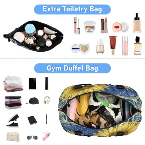 Stars Sunflower Blue Travel Duffel Bag for Women Men Gym Bag with Shoe Compartment Wet Pocket Carry On Weekender Overnight Bags for Airline Travel Gym4