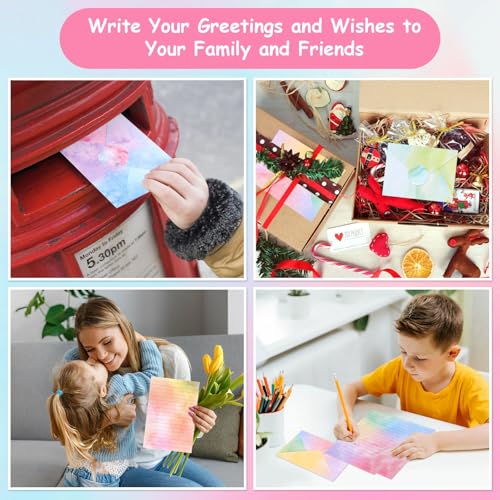 Aquarell Briefumschlag Set, 160 Stück A5 Aquarell Briefpapier mit Umschlag, Bunt Briefpapier Liniert mit 60 Sticker Briefpapier Set für Liebesbriefe Briefe Einladungen Grußkarten