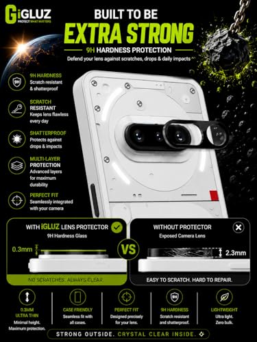 Image of iGluz Compatible with Nothing Phone 3A Camera Lens Protector (1 Pack) | 9H Tempered Glass Camera Guard | Ultra Clear HD | Anti Scratch | Bubble Free | Easy Installation | Case Friendly | Black