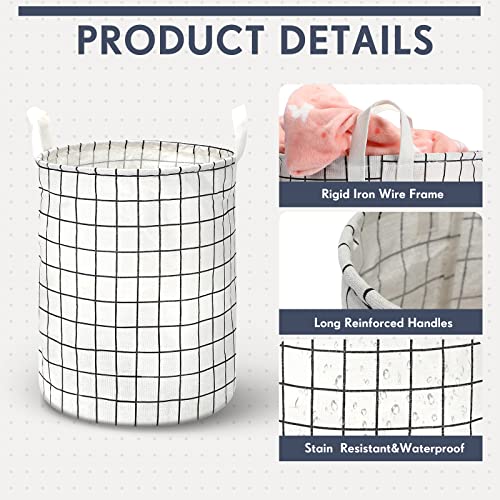 Nuogo 8 Pieces Freestanding Laundry Basket Round Collapsible Organizer Basket Cotton Linen Washable Laundry Hamper Waterproof Laundry Room Organization Large Storage Bins For Kids Toy Room Nursery #TOP3