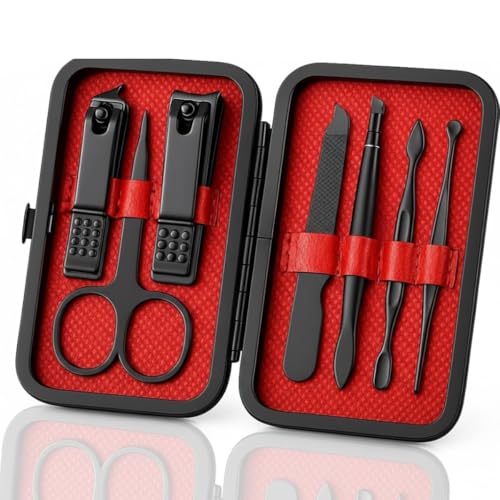 Kit Manicure e Pedicure Profissional 7 Peças em Aço Inoxidável com Estojo Compacto – Alicate Cortador de Unha, Tesoura, Pinça, Empurrador de Cutícula, Lixa e Limpador de Unhas para Uso Diário e Viagens