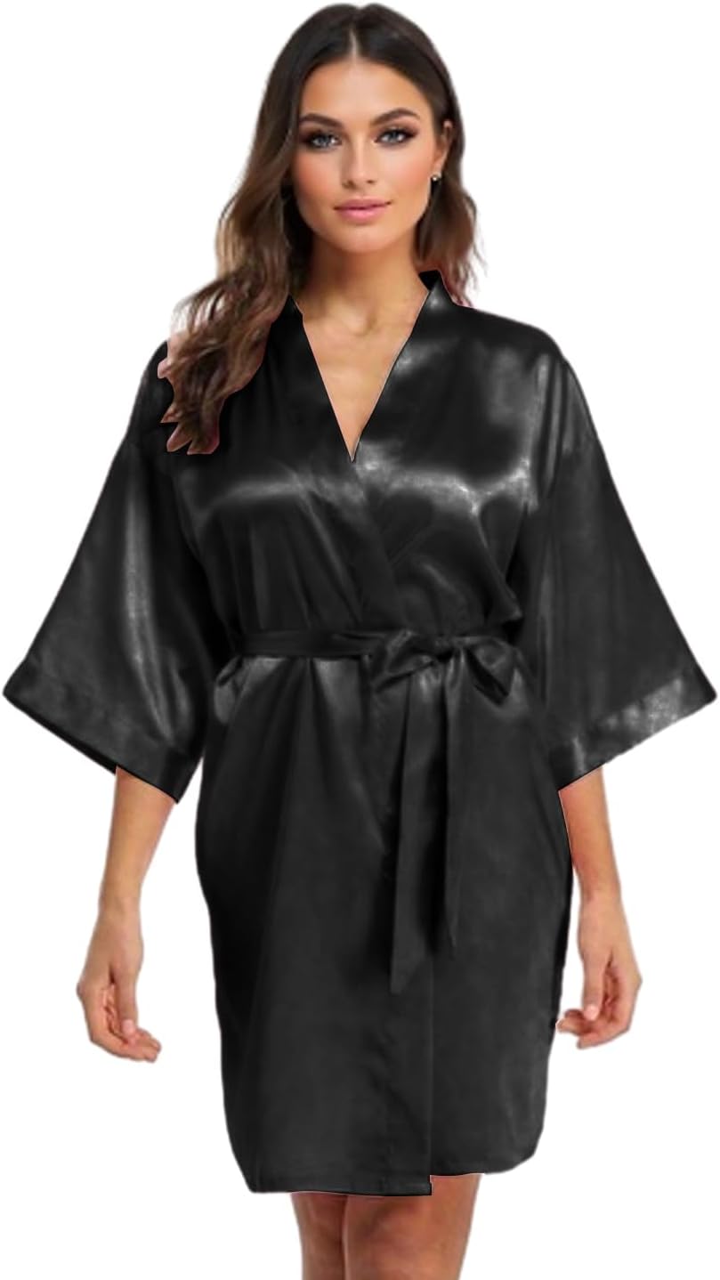 GOODSALEOKSilky Satin Robe for Women Lightweight Short Kimono Pajamas Bride Bridesmaids Sleepwear Soft Nightgown