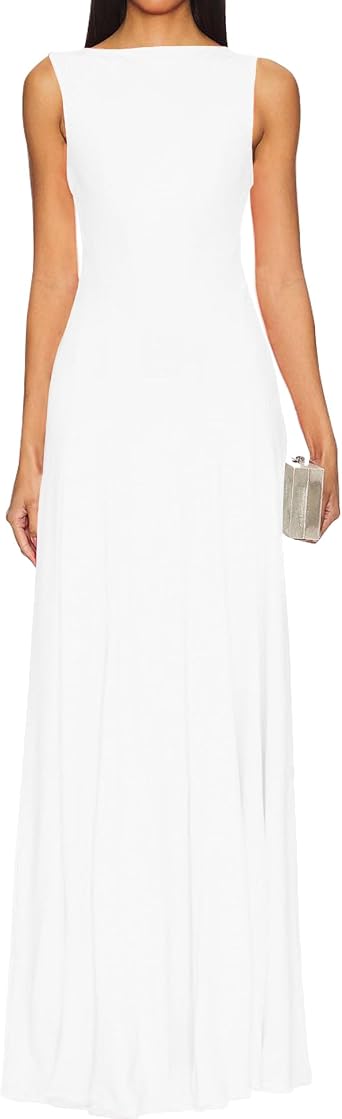 Womens Summer Sleeveless Maxi Dresses Crew Neck High Waisted Cocktail Party Tank Dress