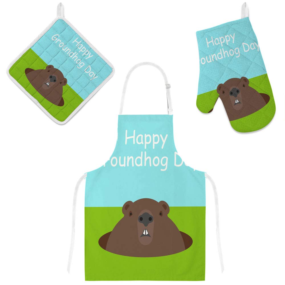 Cadeau surprise : tablier de cuisine 3 pièces avec gant et manique