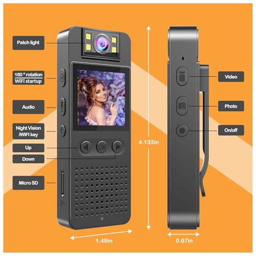 SRIKEKL Body Cameras with Audio and Video Recording,1080P Night Vision,1.3" LCD,WIFI Hotspot,Personal Mini Body Camera for Law Enforcement Recorder,Security Guards,Indoor/Outdoor Use(64G Memory) - Image 6