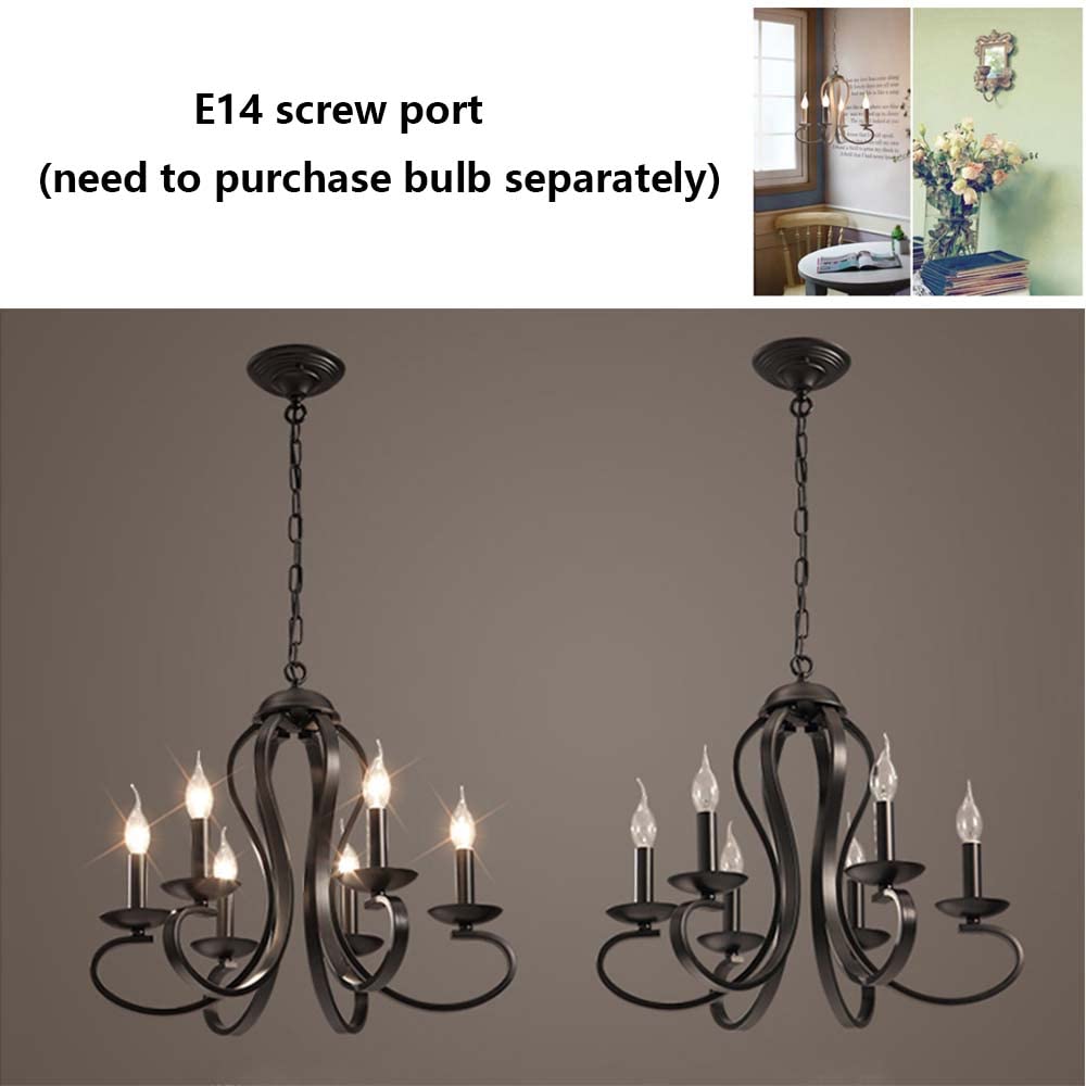 Retro Hanging Lamp Wohnzimmer Beleuchtung E14 * 6 Schmiedeeisen -Lampenkörper Verstellbares Höhenrestaurant Café Korridor Kronleuchter dekoratives Licht 62 cm, schwarz bequemes Jubiläum